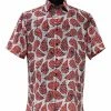 Bassiri Short Sleeve Button Down Casual Printed Men's Shirt - Leaf Pattern Red #63961 Shirts