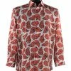Shirts Bassiri Long Sleeve Button Down Casual Printed Men's Shirt - Leaf Pattern Red #6396