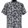Bassiri Short Sleeve Button Down Casual Printed Men's Shirt - Leaf Pattern Black #63981 Shirts