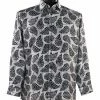 Bassiri Long Sleeve Button Down Casual Printed Men's Shirt - Leaf Pattern Black #6398