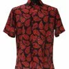Bassiri Short Sleeve Button Down Casual Printed Men's Shirt - Leaf Pattern Black & Red #64011