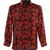 Bassiri Long Sleeve Button Down Casual Printed Men's Shirt - Leaf Pattern Black & Red #6401
