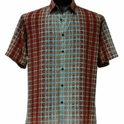 Bassiri Short Sleeve Button Down Casual Printed Men's Shirt - Circle Pattern Aqua #64061