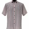 Bassiri Short Sleeve Button Down Casual Printed Men's Shirt - Square Pattern White & Red #64121