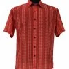 Shirts Bassiri Short Sleeve Button Down Casual Printed Men's Shirt - Square Pattern Red #64131