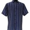 Bassiri Short Sleeve Button Down Casual Printed Men's Shirt - Square Pattern Navy #64151