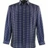 Bassiri Long Sleeve Button Down Casual Printed Men's Shirt - Square Pattern Navy #6415