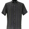 Shirts Bassiri Short Sleeve Button Down Casual Printed Men's Shirt - Square Pattern Black #64161