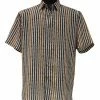 Bassiri Short Sleeve Button Down Casual Printed Men's Shirt - Multi Stripe Pattern Gold #64171