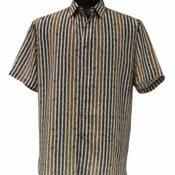Bassiri Short Sleeve Button Down Casual Printed Men's Shirt - Multi Stripe Pattern Gold #64171
