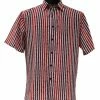Bassiri Short Sleeve Button Down Casual Printed Men's Shirt - Multi Stripe Pattern Red #64181 Shirts