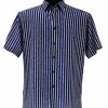 Bassiri Short Sleeve Button Down Casual Printed Men's Shirt - Multi Stripe Pattern Royal Blue #64191 Shirts