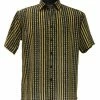 Bassiri Short Sleeve Button Down Casual Printed Men's Shirt - Multi Stripe Pattern Yellow #64201 Shirts