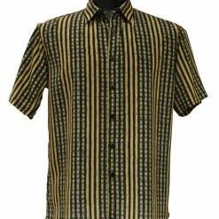 Bassiri Short Sleeve Button Down Casual Printed Men's Shirt - Multi Stripe Pattern Yellow #64201 Shirts