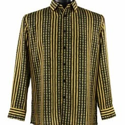 Shirts Bassiri Long Sleeve Button Down Casual Printed Men's Shirt - Multi Stripe Pattern Yellow #6420