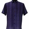 Bassiri Short Sleeve Button Down Casual Printed Men's Shirt - Multi Stripe Pattern Purple #64211