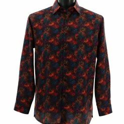 Bassiri Long Sleeve Button Down Casual Printed Men's Shirt - Abstract Pattern Red #6423