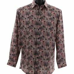 Bassiri Long Sleeve Button Down Casual Printed Men's Shirt - Abstract Pattern Pink #6424 Shirts