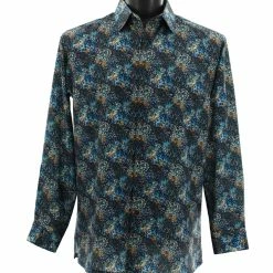 Bassiri Long Sleeve Button Down Casual Printed Men's Shirt - Abstract Pattern Blue #6426 Shirts