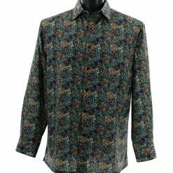 Bassiri Long Sleeve Button Down Casual Printed Men's Shirt - Abstract Pattern Sea Green #6427