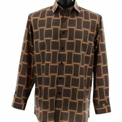 Bassiri Long Sleeve Button Down Casual Printed Men's Shirt - Geometric Pattern Butter #6428