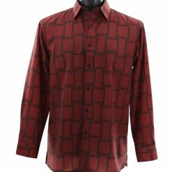 Shirts Bassiri Long Sleeve Button Down Casual Printed Men's Shirt - Geometric Pattern Red #6430