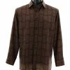 Shirts Bassiri Long Sleeve Button Down Casual Printed Men's Shirt - Geometric Pattern Brown #6432