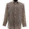 Bassiri Long Sleeve Button Down Casual Printed Men's Shirt - Circle Pattern Brown #6433