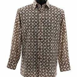 Bassiri Long Sleeve Button Down Casual Printed Men's Shirt - Circle Pattern Brown #6433