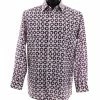 Shirts Bassiri Long Sleeve Button Down Casual Printed Men's Shirt - Circle Pattern Purple #6434