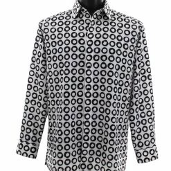 Bassiri Long Sleeve Button Down Casual Printed Men's Shirt - Circle Pattern White #6435 Shirts