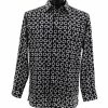Bassiri Long Sleeve Button Down Casual Printed Men's Shirt - Circle Pattern Black #6436