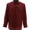 Bassiri Long Sleeve Button Down Casual Printed Men's Shirt - Circle Pattern Red #6437