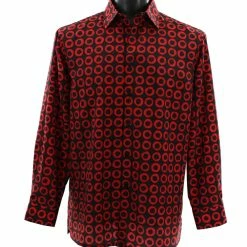 Bassiri Long Sleeve Button Down Casual Printed Men's Shirt - Circle Pattern Red #6437