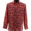 Shirts Bassiri Long Sleeve Button Down Casual Printed Men's Shirt - Geometric Pattern Red #6438