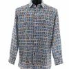 Shirts Bassiri Long Sleeve Button Down Casual Printed Men's Shirt - Geometric Pattern Blue #6439