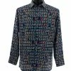 Shirts Bassiri Long Sleeve Button Down Casual Printed Men's Shirt - Geometric Pattern Navy #6441