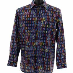 Bassiri Long Sleeve Button Down Casual Printed Men's Shirt - Geometric Pattern Multi #6442