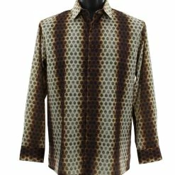 Bassiri Long Sleeve Button Down Casual Printed Men's Shirt - Circle Stripe Pattern Cream #6443 Shirts