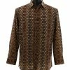 Bassiri Long Sleeve Button Down Casual Printed Men's Shirt - Circle Stripe Pattern Brown #6444 Shirts