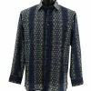 Shirts Bassiri Long Sleeve Button Down Casual Printed Men's Shirt - Circle Stripe Pattern Navy #6445