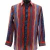 Shirts Bassiri Long Sleeve Button Down Casual Printed Men's Shirt - Wave Stripe Pattern Multi #6449
