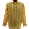 Bassiri Long Sleeve Button Down Casual Printed Men's Shirt - Wave Stripe Pattern Yellow #6450 Shirts