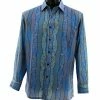 Shirts Bassiri Long Sleeve Button Down Casual Printed Men's Shirt - Wave Stripe Pattern Blue #6452