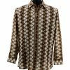 Bassiri Long Sleeve Button Down Casual Printed Men's Shirt - Harlequin Pattern Brown #6455