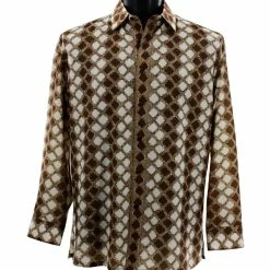 Bassiri Long Sleeve Button Down Casual Printed Men's Shirt - Harlequin Pattern Brown #6455