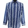 Shirts Bassiri Long Sleeve Button Down Casual Printed Men's Shirt - Harlequin Pattern Royal Blue #6456