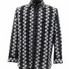 Shirts Bassiri Long Sleeve Button Down Casual Printed Men's Shirt - Harlequin Pattern Black #6457