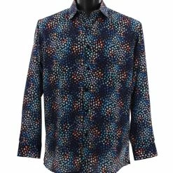 Bassiri Long Sleeve Button Down Casual Printed Men's Shirt - Cheetah Pattern Navy #6458 Shirts