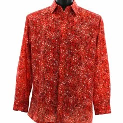 Shirts Bassiri Long Sleeve Button Down Casual Printed Men's Shirt - Cheetah Pattern Red #6459